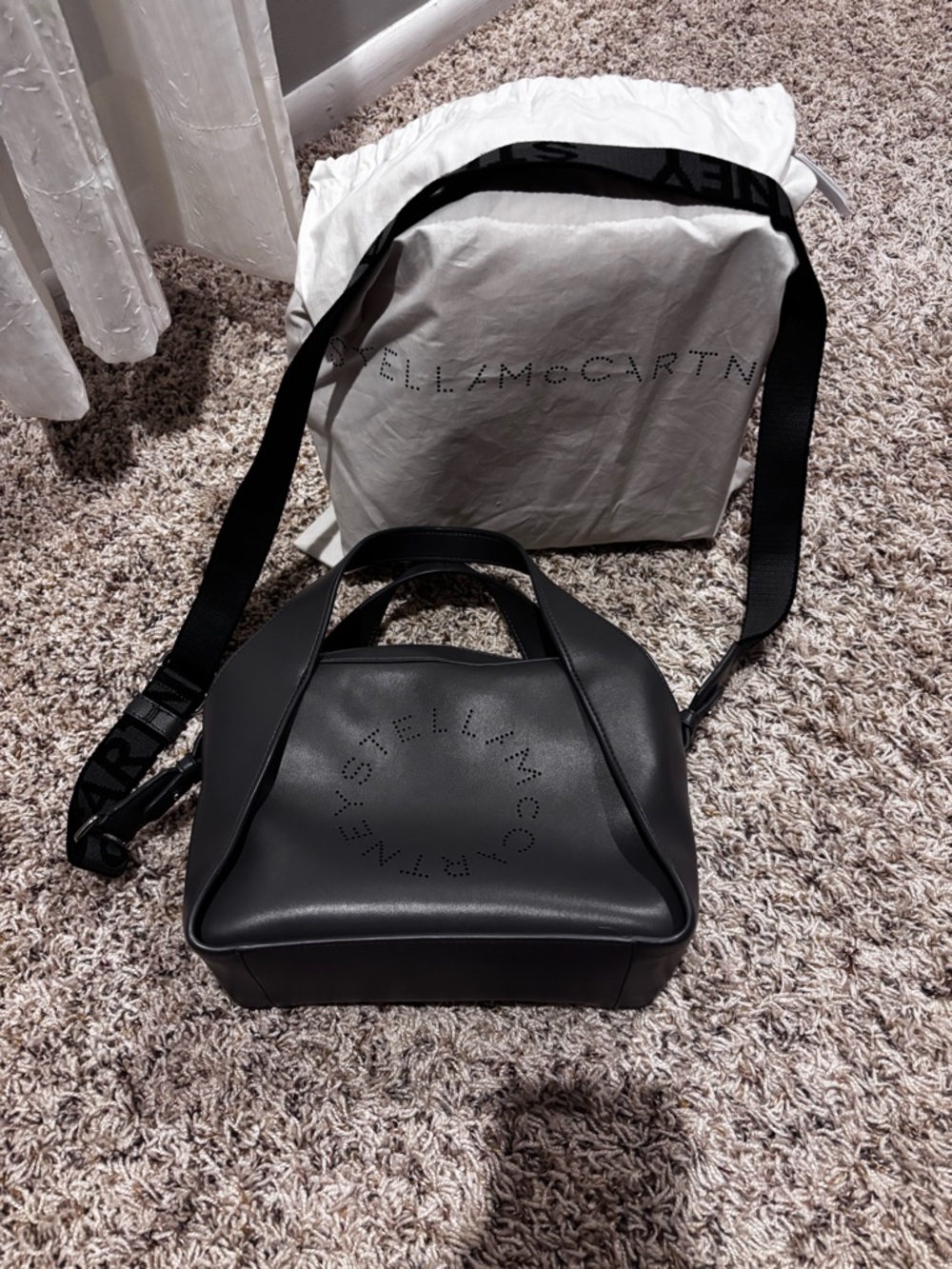 Stella McCartney Dark Grey Perforated Logo Crossbody Tote